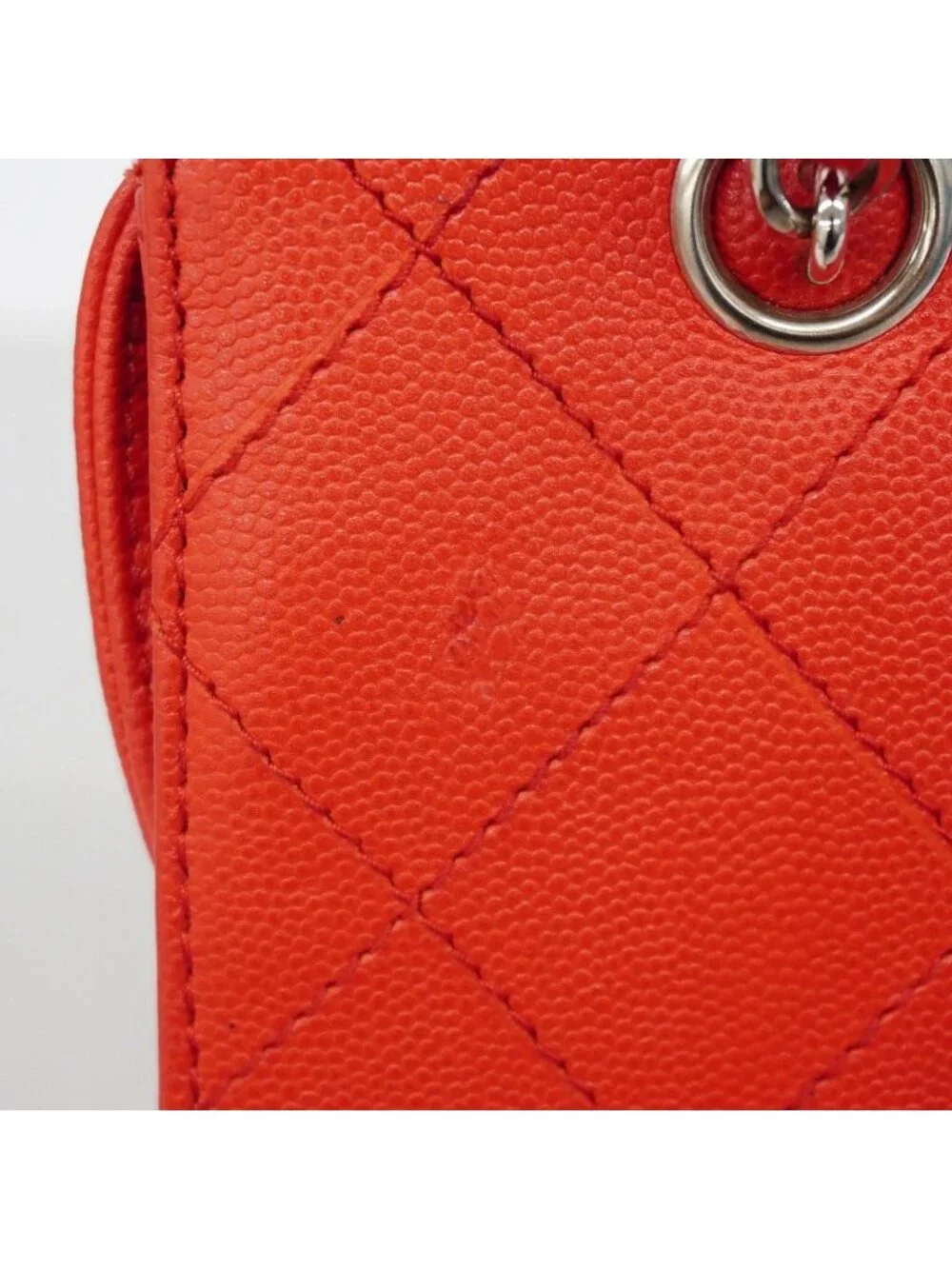 Chanel Chain Tote Quilted Caviar Leather Red Silver